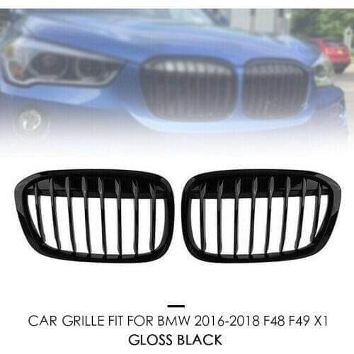 2X Gloss Black Front Grille Fit For BMW F48/F49 X1 2016 2017 2018 ABS Durable