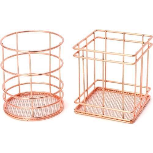 Rose Gold Metal Pen Holder Box Case Desk Stationery Office School Desk Supplies Nov-26B