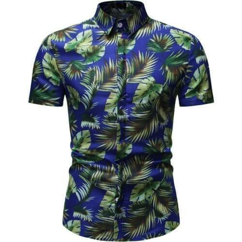 Fashion Leaves Print Shirt Men 2020 Summer New Short Sleeve Hawaiian Shirt Male Casual Button Down Dress Shirts For Holiday 3XL