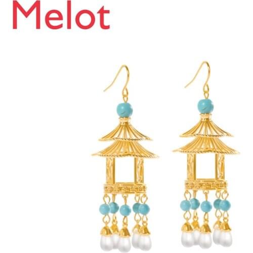 Chinese Palace Museum Three-Dimensional Eardrops Earrings Elegant New Womens Retro Long