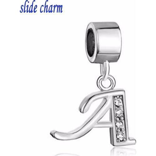 Slide charm Free shipping Mothers Day rhinestones the luxury brands "A" word drape beads fit Pandora charm bracelet Christmas