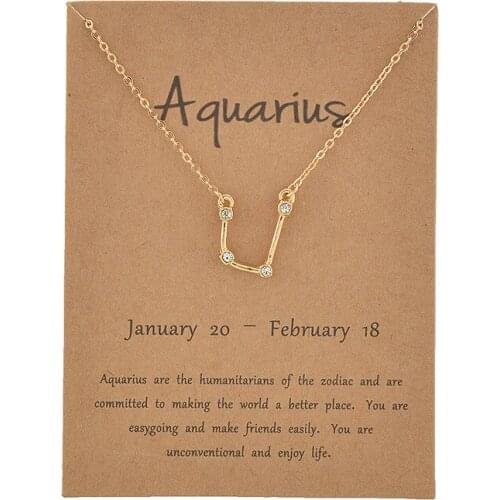 Rhinestone Gold Zodiac 12 Constellations Charms Pendant Necklace Sister Lover Friendship Birthday Women Men Jewelry Card Gift