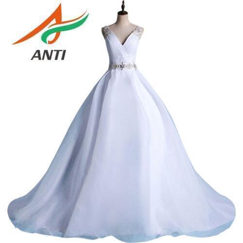 ANTI High-end Chapel Train Crystal Wedding Dress Robe De Mariage V-neck Beading Appliques Vestido De Noiva Organza Bride Gowns