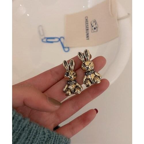 U-Magical Luxury Metal Alloy Fairy Gold Color Rabbit Bear Earrings for Women Animal Hanging Dangle Earrings Jewelry Pendientes