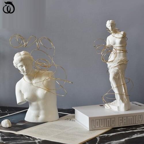 WU CHEN LONG Nordic Style Abstract Venus Girls Bust Art Sculpture Metal Figure Statue Resin Craft Modern Home Decorations R6647