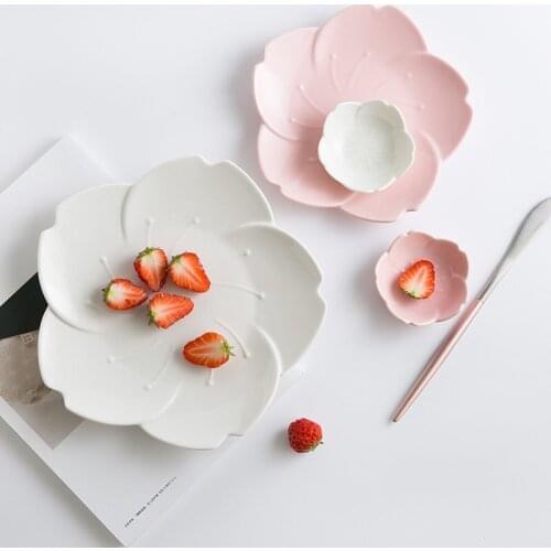 Japanese Gradient Petal Ceramic Tableware Western Food Plate Coffee Cup saucer Petal dish Dessert Baking Bowl Cutlery Set