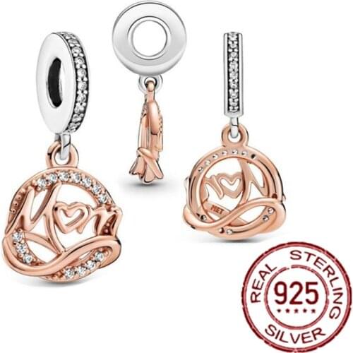 Mum Gift 925 Sterling Silver Two-tone Mom Mum Dangle Charm Pendant fit Pandora Bracelet Necklace Silver 925 jewelry Making Gift