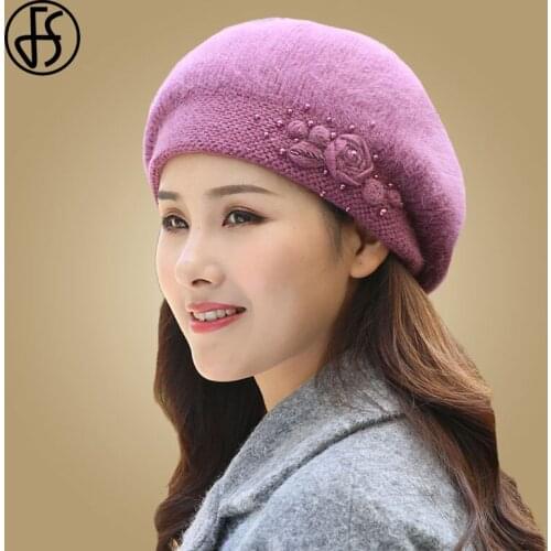 FS Winter Bonnets Hats For Women Rabbit Fur Knitted Beanies Caps Thick Warm Ladies Wool Hat Female Beanie Cap
