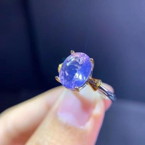 Natural Lavender Amethyst Ring 925 Silver Womens Ring Two-color Electroplating Process Simple Atmosphere