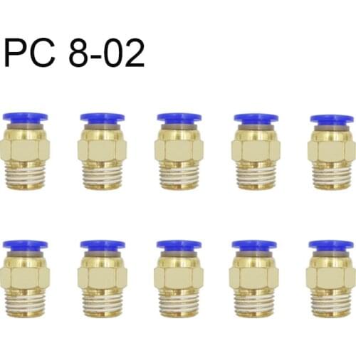 10PCS PC 8-02 Air Pneumatic 8mm Hose Tube 12.5mm Air Pipe Connector Quick Coupling Brass Fitting Male Thread wholesale