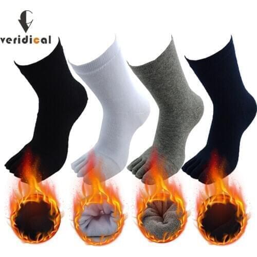 5 Pairs/Lot Winter Thick Warm Terry Five Fingers Socks For Man Boy Cotton Toe Socks Solid Anti-Bacterial,Breathable Hot Sell
