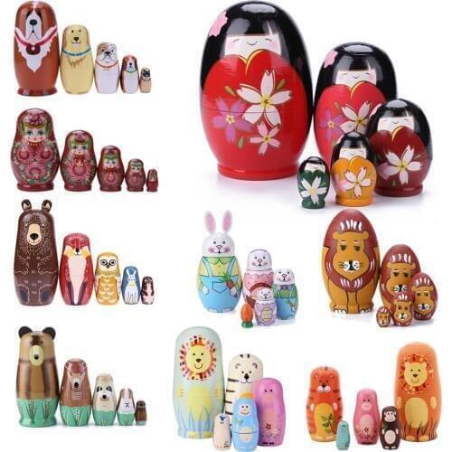 5PCS/Set Lovely Matryoshka Wooden Dolls Nesting Dolls Russian Hand Paint for Kids Christmas Toys Gifts Dolls for Kids