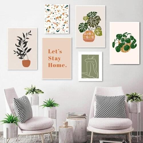 Botanical Wall Art Prints Boho Neutral Abstract Plants Canvas Painting Minimalist Poster Gallery Wall Picture Living Room Decor