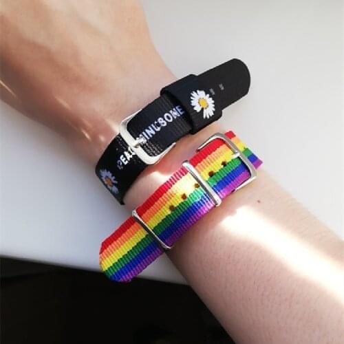 Daisy Strap Bracelets for Girls Boys Rainbow Wristband Womens Bracelet Cotton Linen Adjustable Charm Straps Couple Jewelry 2PCS