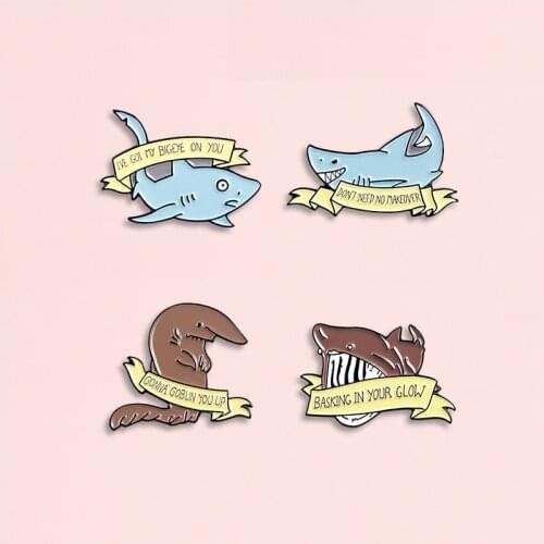 4 styles Cartoon Shark Enamel Lapel Pin Cruel Marine Life Brooch Badge Brooch Animal Jewelry Gift for Children And Friends
