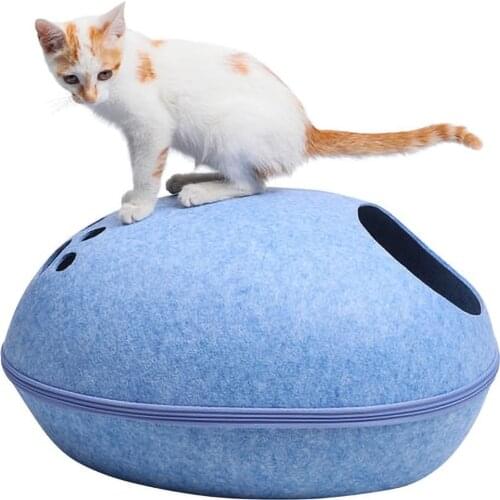 Pet Cat Cave Bed Pet Cat Nest Sleeping Bed Egg Shape Natural Felt Cloth Pet House Basket with Cushion Mat
