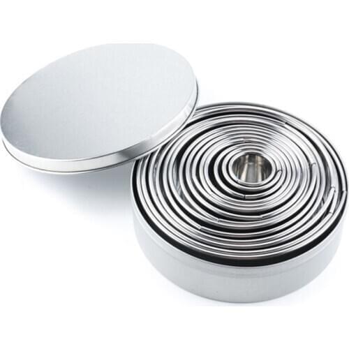 Hot YO-14Pcs/Set Round Cookie Biscuit Cutter Set Stainless Steel Mousse Cake Ring Mold Pastry Biscuit Donuts Cutter