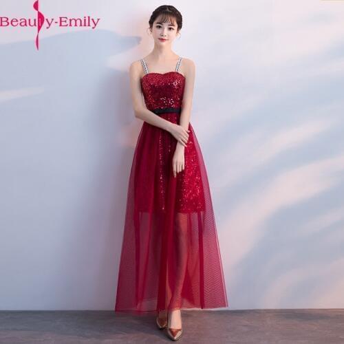 Beauty Emily Shine Sequined Evening Dress 2019 Charming Sweetheart Neck Spaghetti Strap Formal Dress Vestidos Illusion Dress