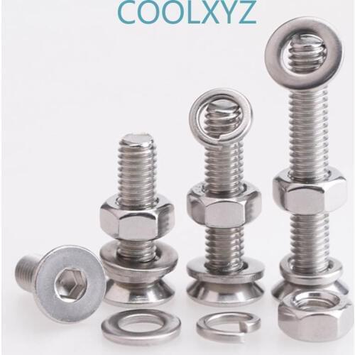 M2M2.5M3M4 stainless steel 304 countersunk head hex screw bolt nut gasket spring pad set complete 20Pcs