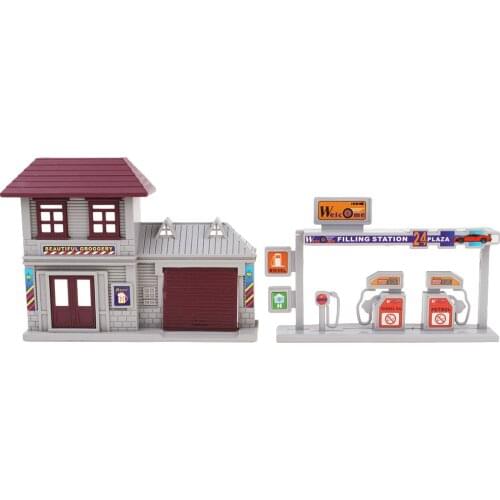 1:87 Scale Gas Station Simulation Layout HO Gauge Building Model Kit Diorama