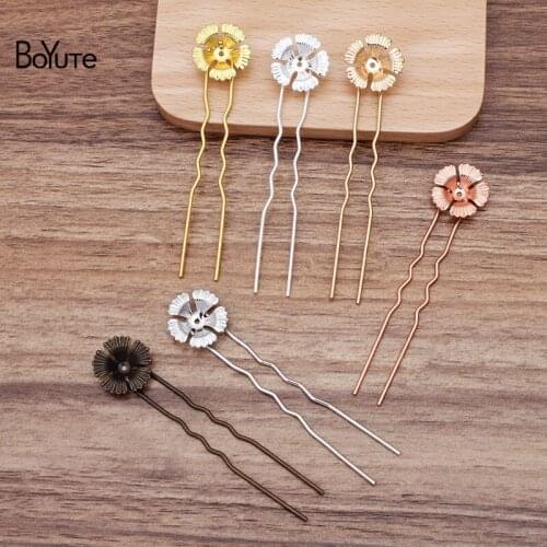 BoYuTe (20 Pieces/Lot) 17MM Metal Brass Flower Welding 75*10*1.2MM Iron U-shaped Hairpin Diy Hair Jewelry Accessories Materials