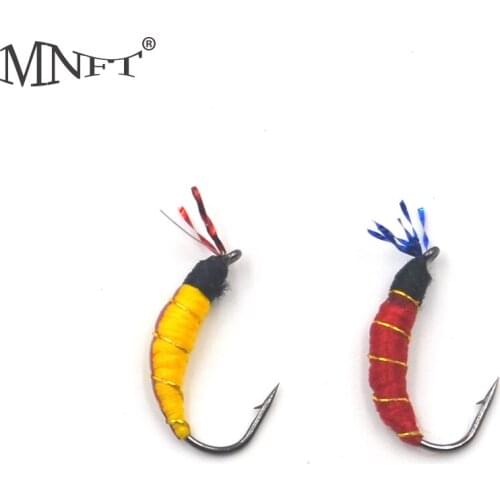 MNFT 10Pcs Yellow and Red Nymph Fly Fishing Trout Baits Zebra Copper Wire Tied Artificial Lures