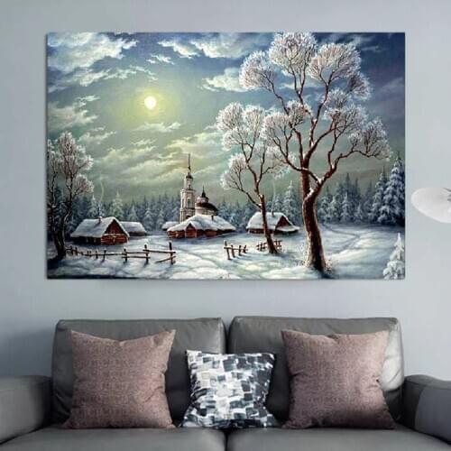 5D Diy Diamond Painting Scenery Tree Winter Landscape Set Cross Stitch Kit Embroidery Mosaic Art Picture Crystal Home Decoration