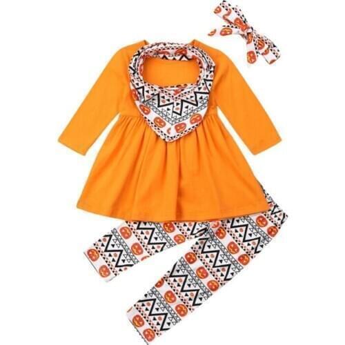 Halloween Outfits Newborn Toddler Kids Baby Girl Cotton Long Sleeve Top Dress Pants Leggings Outfits Clothes