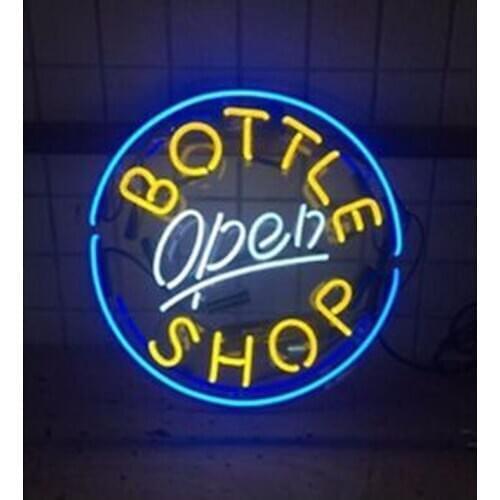 Neon Sign BOTTLE SHOP OPEN Neon light Neon Wall Sign Beer Bar Floor Lamp Hotel Advertise Recreational Handmade Real glass TUBE