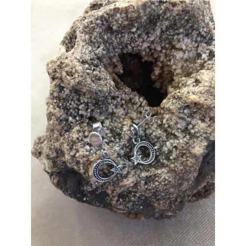 Oxidized Filigree Silver the Moon the stars Pattern Womens Earrings