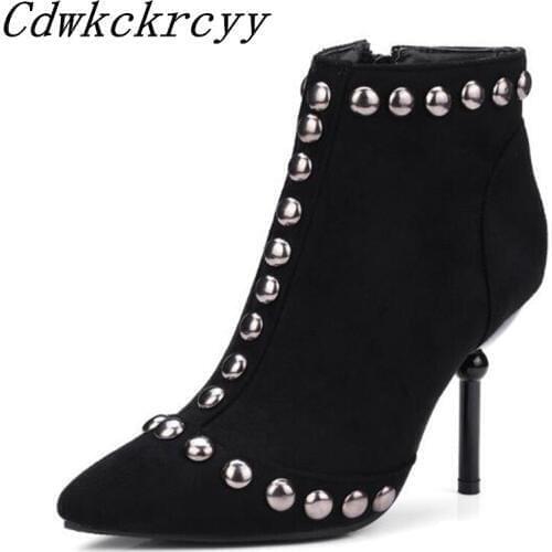 Autumn and winter New style fashion black sexy rivet Cusp High-heeled Short boots Comfortable Cashmere Keep warm Women Boots