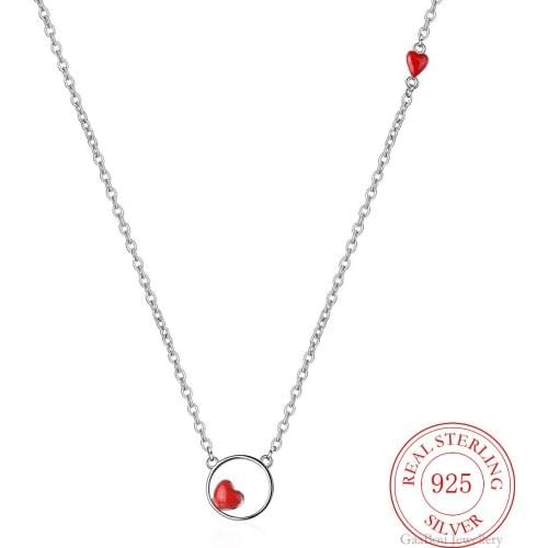 Red Heart LOVE Round 925 Sterling Silver Trendy Pendant Chain Necklace For Women Girl Necklace Anniversary Fine Jewelry