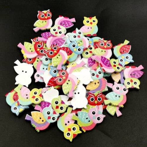 50Pcs Owl Shape 2 Holes Mixed Color Wooden Buttons Clothes Sewing Accessory buttons botones buttons for clothes for needlework