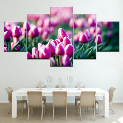 Fuchsia Flowers Canvas Painting Modern Abstract Large 5 Pics Canvas Loving Room Wall Art Oil Decor Picture Set For Home Artwork