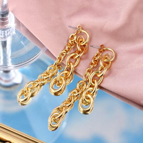 Statement Long Tassel Metal Link Chain Drop Earrings For Women Simple Gold Silver Color Geometric Earrings Fashion Jewelry Gift