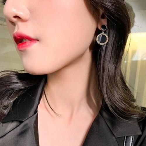 MESTILO Trendy Black Geometric Small Double Round Shape Rhinestone Drop Earrings For Woman Classic Fashion Jewelry Party Gifts