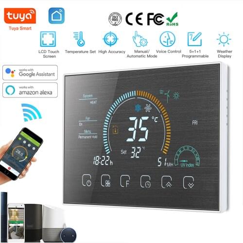 TUYA Wi-Fi Smart Large Colorful Screen Room Programmable Air Thermostat WIFI for Switch Heating Cooler Bridge Voice Alexa