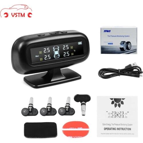 External Solar TPMS Car Tire Pressure Alarm Monitor System Display Temperature Warning Fuel Save with 4 Sensors