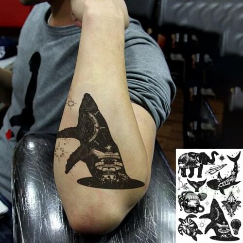 Waterproof Temporary Tattoo Sticker Whale Elephant Octopus Sea Turtle Plane Moon Star Flash Tatoo Fake Tatto Art for Men Women