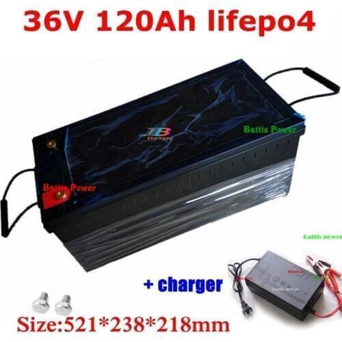 Waterproof 36V 120AH lifepo4 chargeable lithium battery for 3600w tricycle UPS vehicle E-moped bike scooter boat 10A Charger