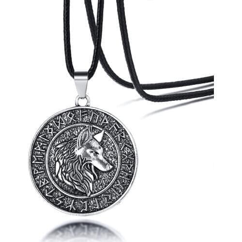 Wolf Alloy Norse Vikings Pendant Necklace Viking Amulet Pendant Nordic Talisman Rope Chain For Men Punk Jewelry