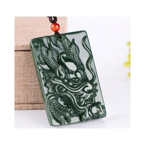 Zheru Jewelry Natural Hetian Jade Dark Green Flying Dragon Pendant Necklace Exquisite Jewelry Best Gift
