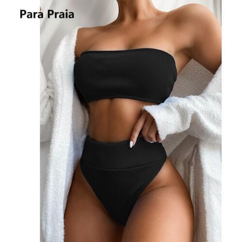 2020 New High Waist Bikini Sexy Swimsuit Women Push Up Bikini Set Off Shoulder Swimwear Bandeau Biquini Women Bathing Suit