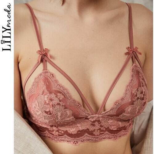 2019 Lace Drill Bra Set Lingerie Bra Set Wire Free Lenceria Sexy Bielizna Damska Komplety Cup 32 34 36 38 ABC Cup for Female