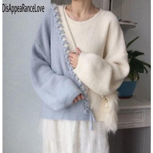 Women Sweater Pullovers 2021 New O Neck Loose Long Sleeve Solid Hem Split Twist Knitted Sweaters For Woman Casual Top