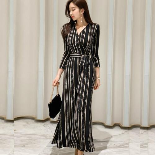 2020 Spring Summer Vintage Fringe Dress Women Long Sleeve Print Long Dress Ladies with Belt Retro Dinner Dresses for Women Robe