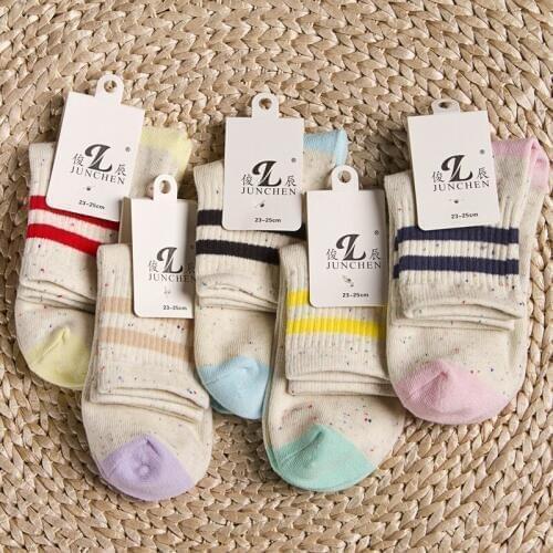 10 Pairs / Lot Double Stripe Multi Sweet Candy Colors New Womens Socks Business Casual Quality Deodorant Sweat Cotton Meias Sock