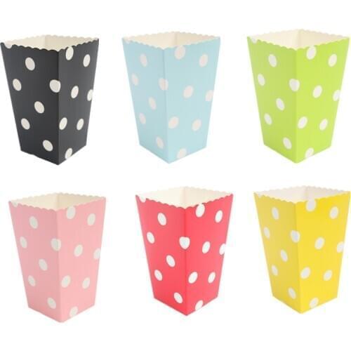 12pcs/lot Polka Dot Paper Popcorn Box Blue Pink Birthday Wedding Party Deco Popcorn Cups For Movie Theater Anniversary Supplies
