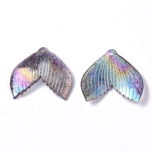 20Pcs Transparent Acrylic Pendants AB Color Plated Mermaid Fishtail Charms For DIY Necklace Bracelet Earrings Jewelry Making