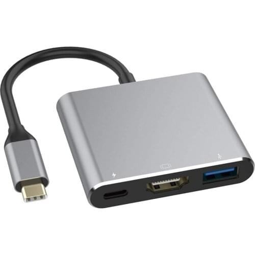 3 in 1 Portable Type-C Male to USB-C USB 3.0 4K HDMI-compatible Female Hub Adapter Cable